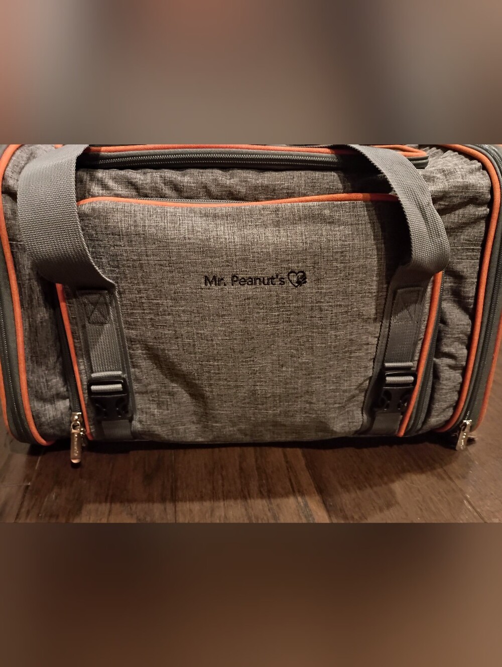 Mr Peanut Gold Series Expandable Pet Carrier Gray  with Orange Trim